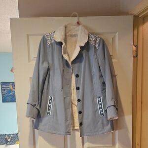 MISSLOOK Light Blue Trench Coat with White Accents